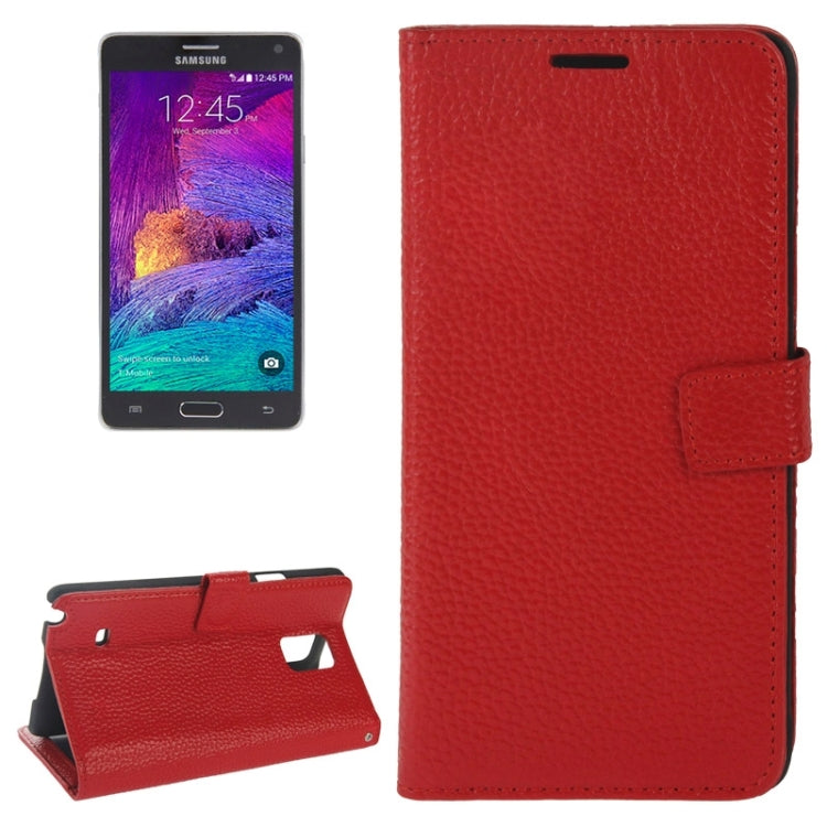 Litchi Texture Magnetic Button Flip Leather Case with Holder & Card Slots & Wallet for Galaxy Note 4 / N910