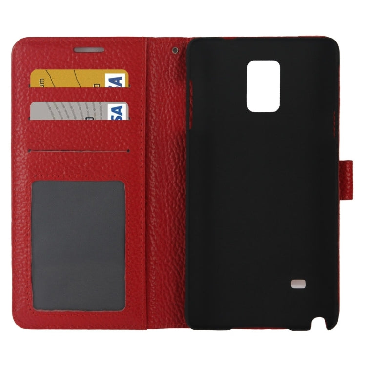Litchi Texture Magnetic Button Flip Leather Case with Holder & Card Slots & Wallet for Galaxy Note 4 / N910