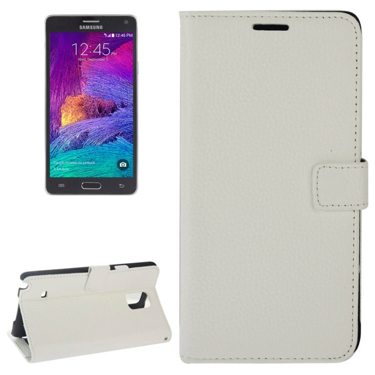 Litchi Texture Magnetic Button Flip Leather Case with Holder & Card Slots & Wallet for Galaxy Note 4 / N910