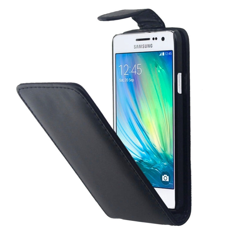 Vertical Flip Magnetic Button Leather Case for Galaxy A7 / A700F(Black)