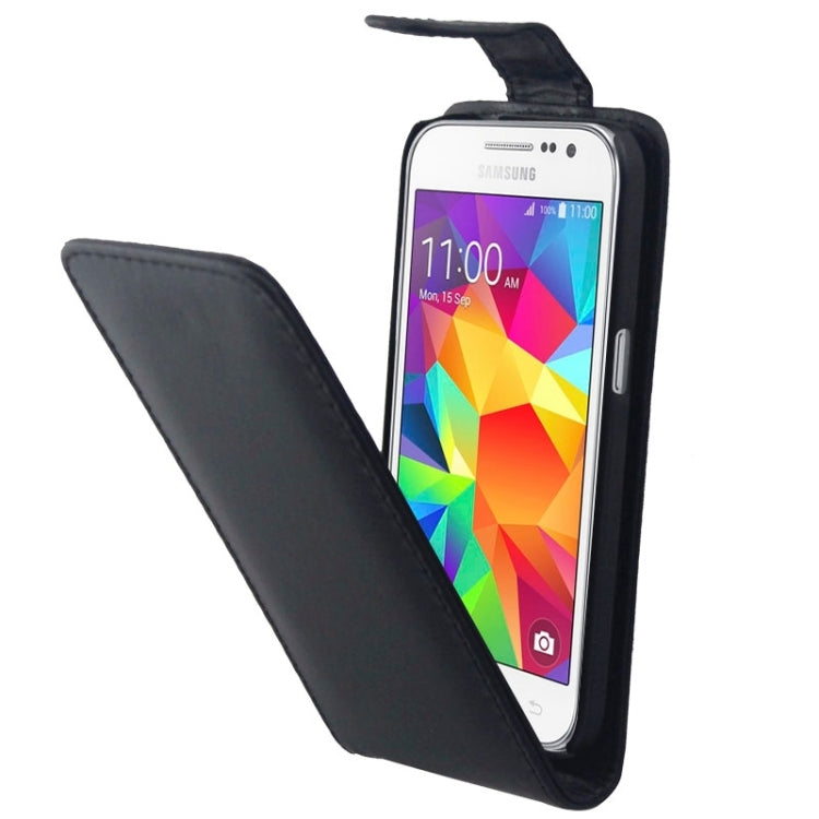 Vertical Flip Magnetic Button Leather Case for Galaxy Core Prime / G360(Black)