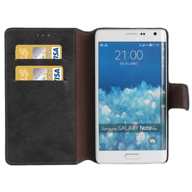 Frosted Surface Leather Case with Holder & Card Slots for Galaxy Note Edge / N915