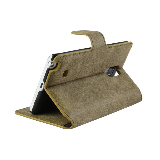 Frosted Surface Leather Case with Holder & Card Slots for Galaxy Note Edge / N915