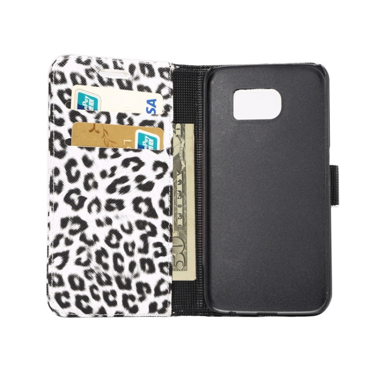 For Galaxy S6 Leopard Texture Leather Case with Holder & Card Slots & Wallet (White)