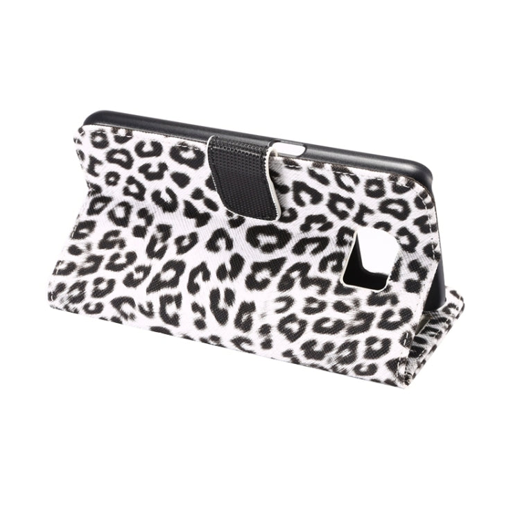 For Galaxy S6 Leopard Texture Leather Case with Holder & Card Slots & Wallet (White)