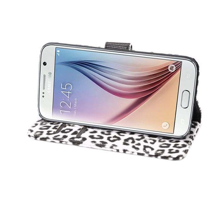 For Galaxy S6 Leopard Texture Leather Case with Holder & Card Slots & Wallet (White)