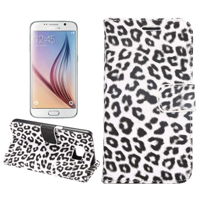 For Galaxy S6 Leopard Texture Leather Case with Holder & Card Slots & Wallet (White)