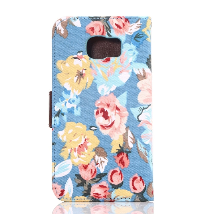 For Galaxy S6 Flower Pattern Cloth Texture Leather Case with Holder & Card Slots
