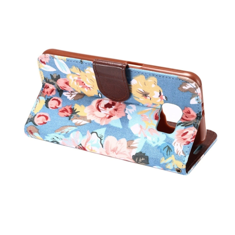 For Galaxy S6 Flower Pattern Cloth Texture Leather Case with Holder & Card Slots