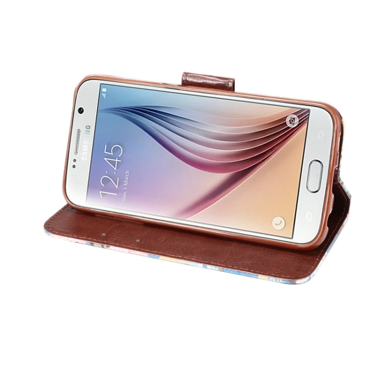 For Galaxy S6 Flower Pattern Cloth Texture Leather Case with Holder & Card Slots
