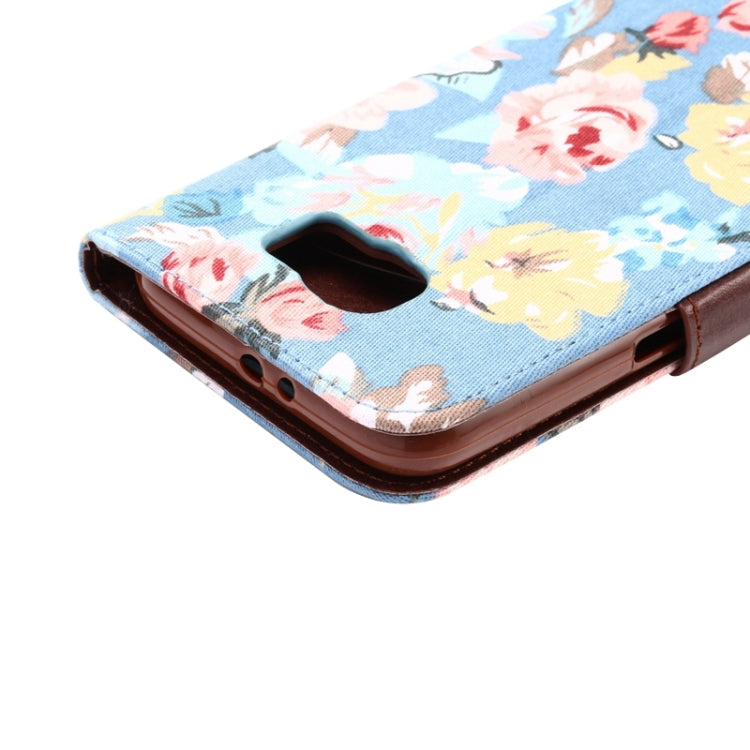 For Galaxy S6 Flower Pattern Cloth Texture Leather Case with Holder & Card Slots