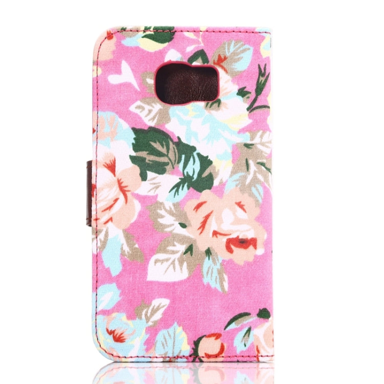 For Galaxy S6 Flower Pattern Cloth Texture Leather Case with Holder & Card Slots