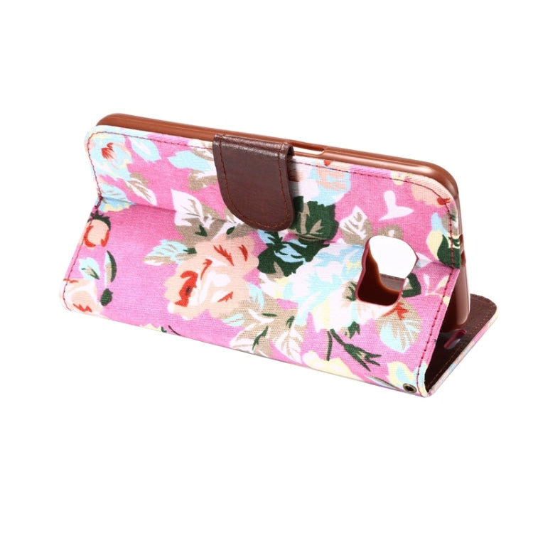 For Galaxy S6 Flower Pattern Cloth Texture Leather Case with Holder & Card Slots