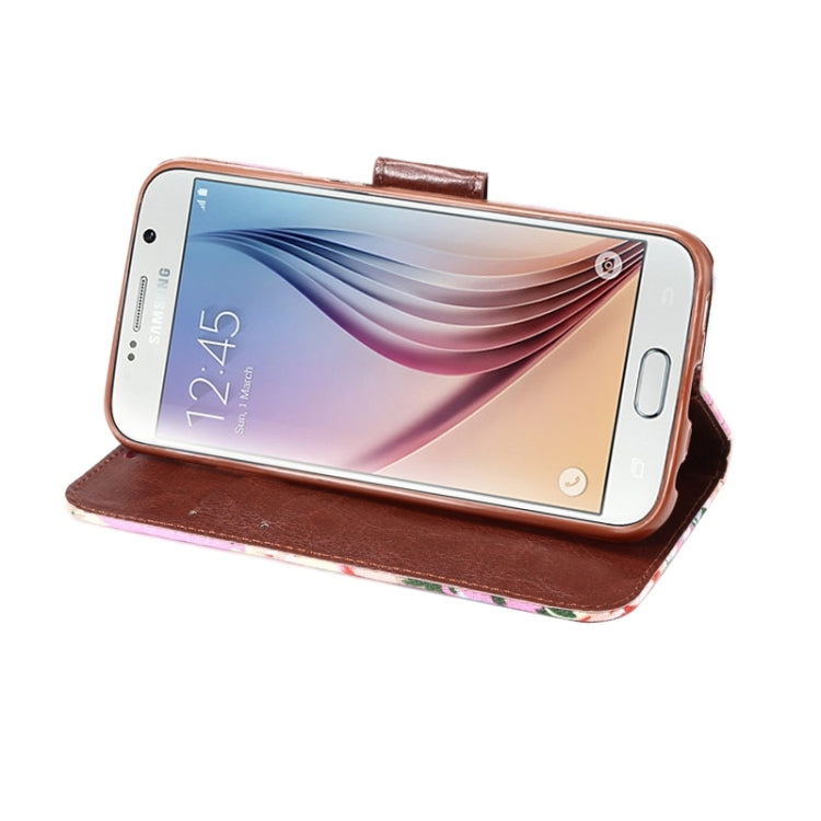 For Galaxy S6 Flower Pattern Cloth Texture Leather Case with Holder & Card Slots