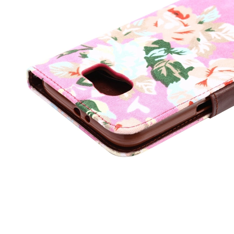 For Galaxy S6 Flower Pattern Cloth Texture Leather Case with Holder & Card Slots