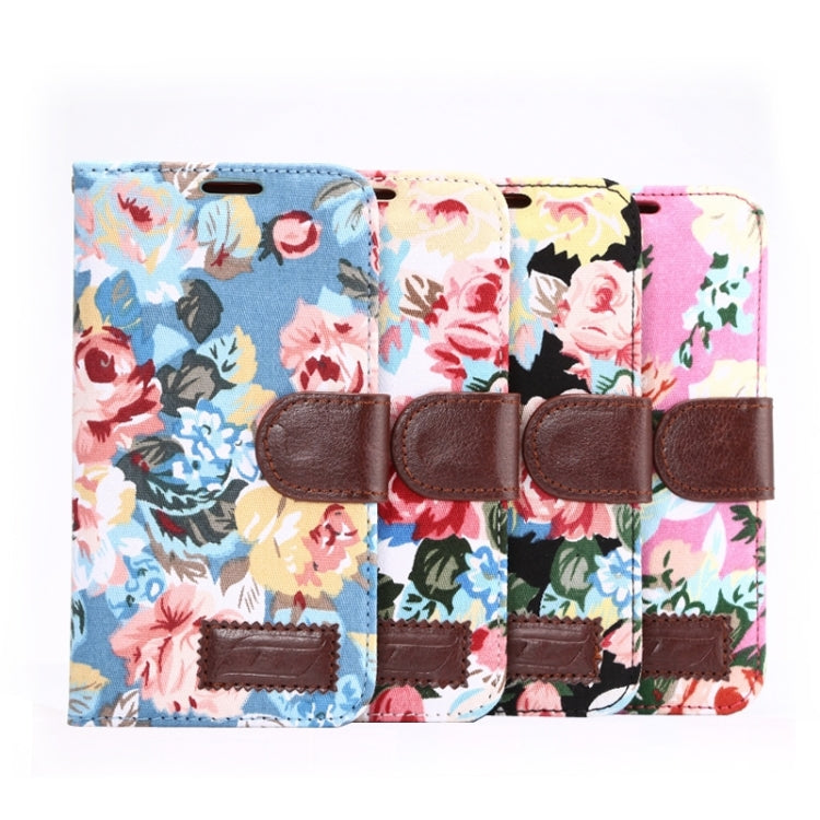 For Galaxy S6 Flower Pattern Cloth Texture Leather Case with Holder & Card Slots
