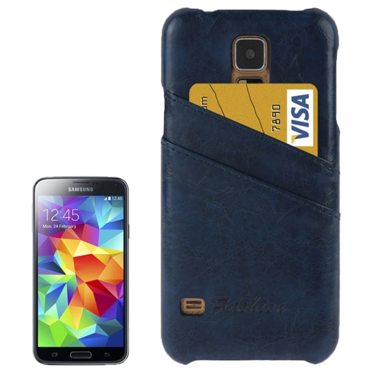 Deluxe Retro PU Leather Back Cover Case with Card Slots with Fashion Logo for Galaxy S5 / G900