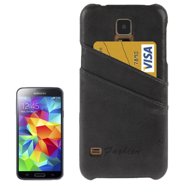 Deluxe Retro PU Leather Back Cover Case with Card Slots with Fashion Logo for Galaxy S5 / G900