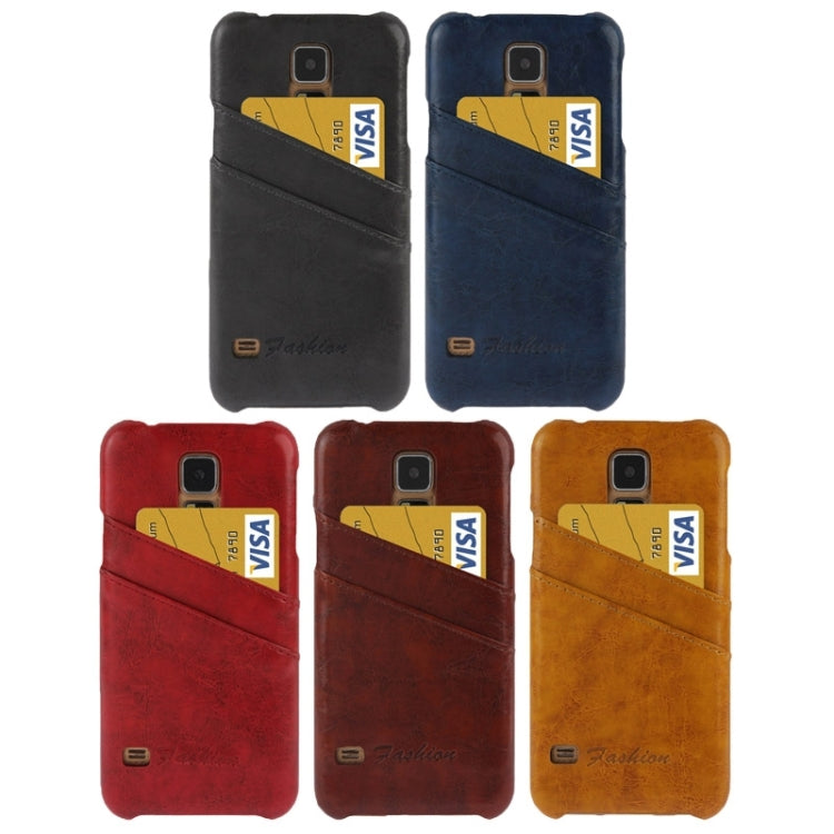 Deluxe Retro PU Leather Back Cover Case with Card Slots with Fashion Logo for Galaxy S5 / G900
