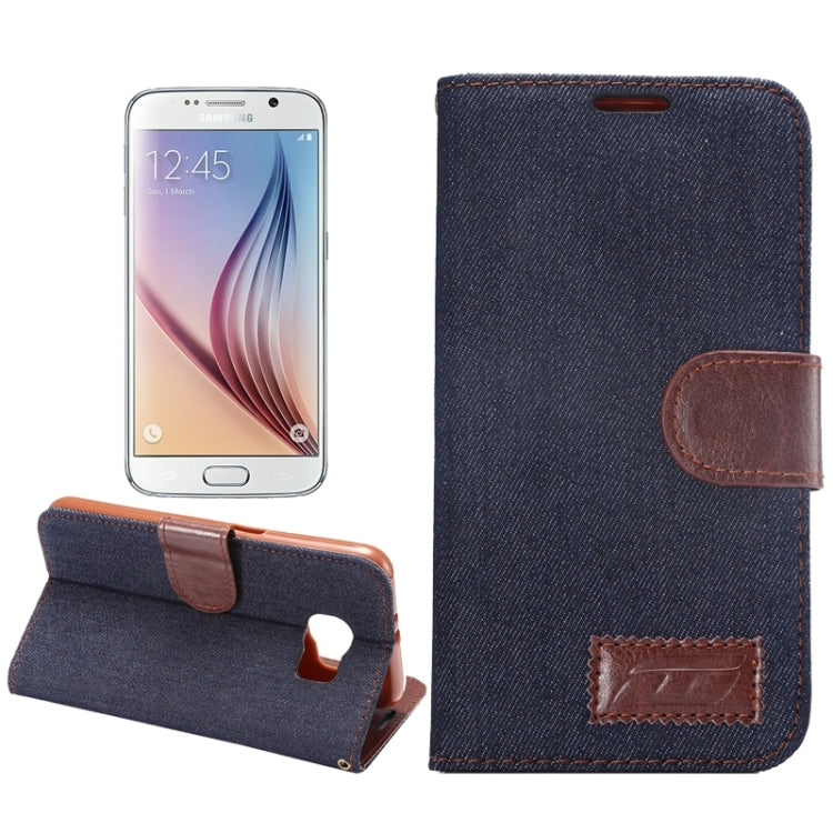 For Galaxy S6 Denim Texture Leather Case with Holder & Card Slots