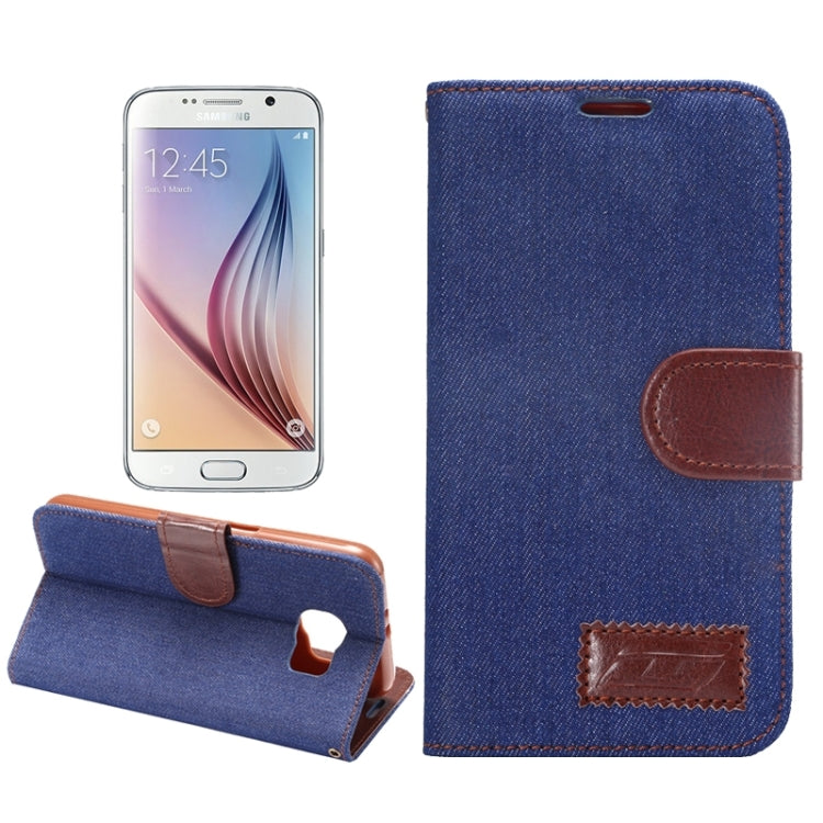 For Galaxy S6 Denim Texture Leather Case with Holder & Card Slots