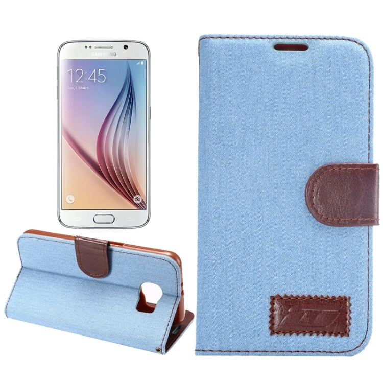 For Galaxy S6 Denim Texture Leather Case with Holder & Card Slots
