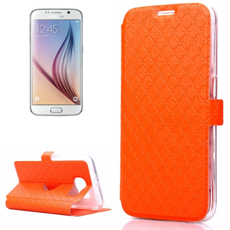 For Galaxy S6 / G920 Grid Design PU Leather Protective Case with Holder & Card Slots