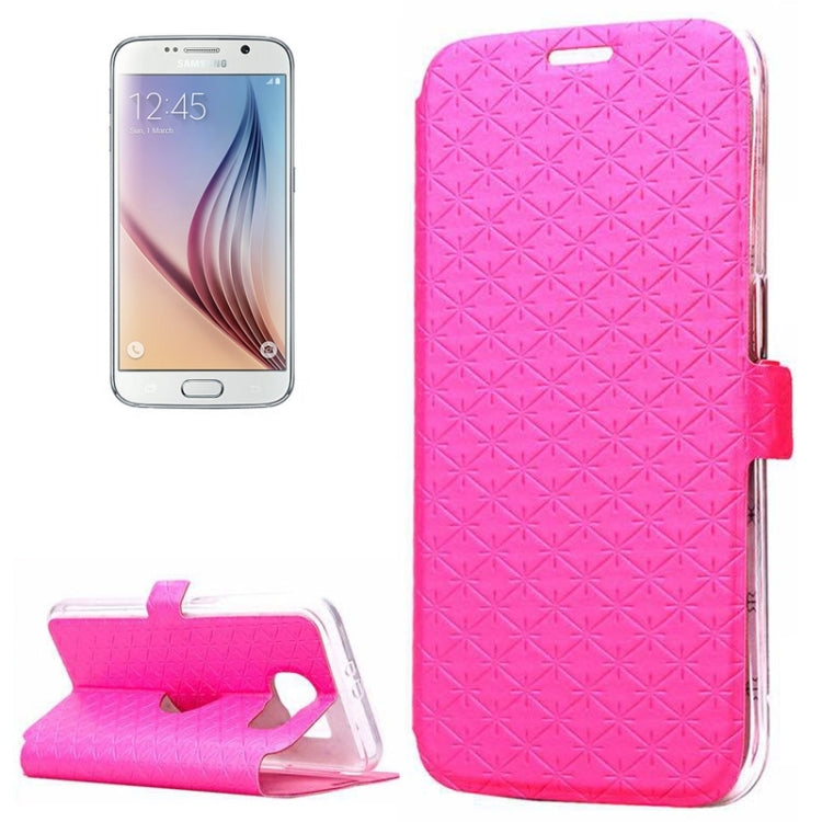 For Galaxy S6 / G920 Grid Design PU Leather Protective Case with Holder & Card Slots