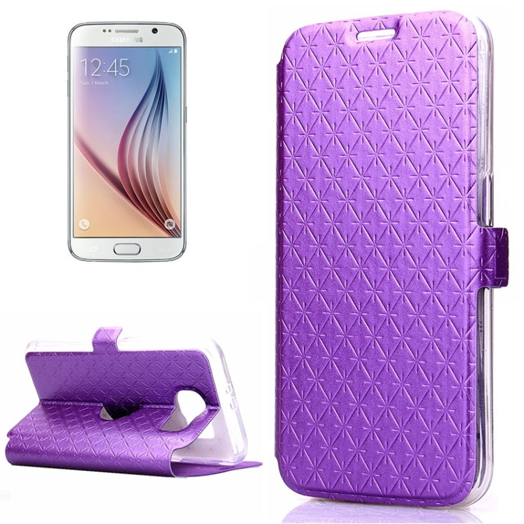 For Galaxy S6 / G920 Grid Design PU Leather Protective Case with Holder & Card Slots