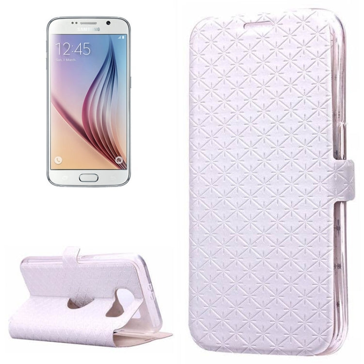For Galaxy S6 / G920 Grid Design PU Leather Protective Case with Holder & Card Slots