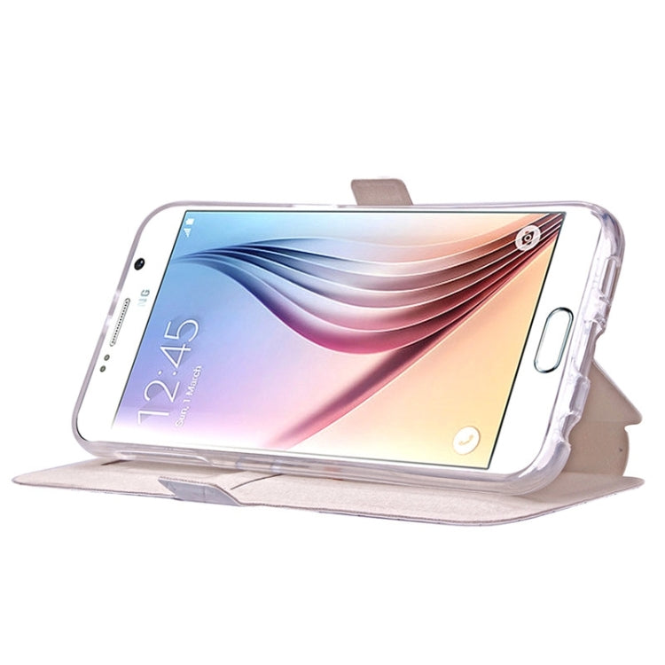For Galaxy S6 / G920 Grid Design PU Leather Protective Case with Holder & Card Slots
