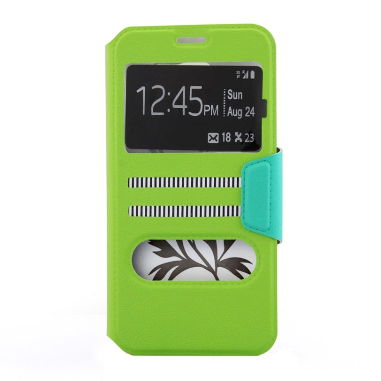 For Galaxy S6 Horizontal Flip Double Window Colorant Match TPU+Leather Case with Holder (Green)