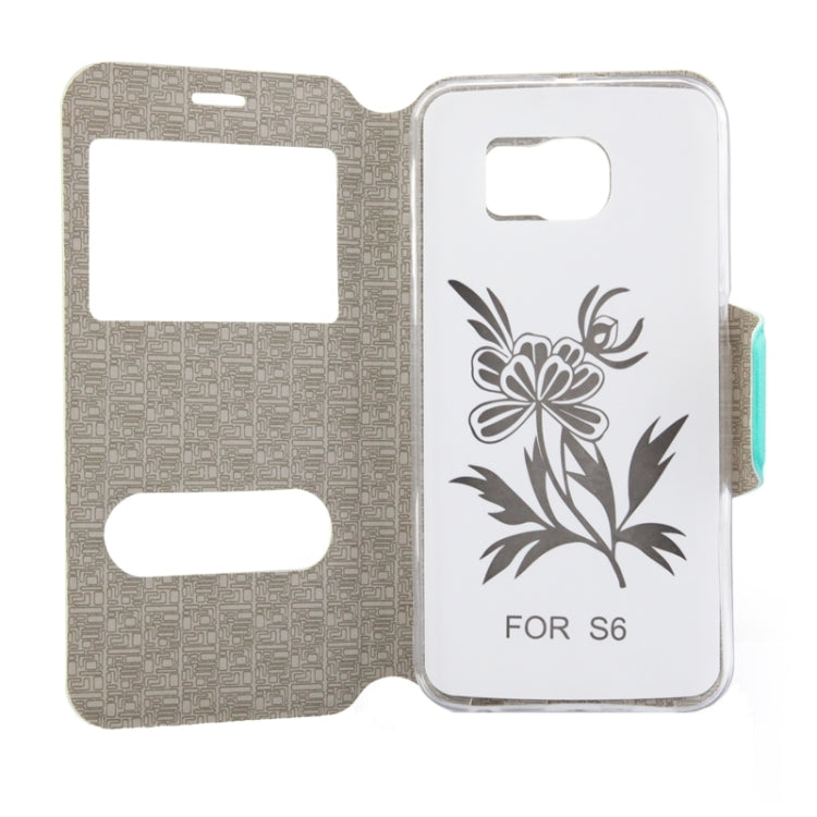For Galaxy S6 Horizontal Flip Double Window Colorant Match TPU+Leather Case with Holder (Green)