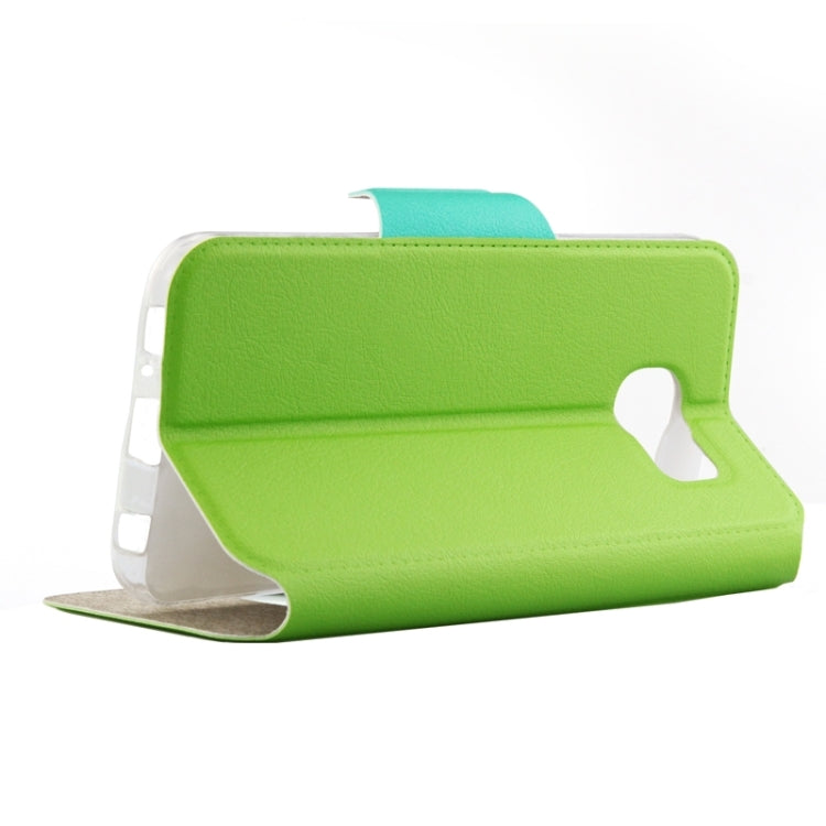 For Galaxy S6 Horizontal Flip Double Window Colorant Match TPU+Leather Case with Holder (Green)