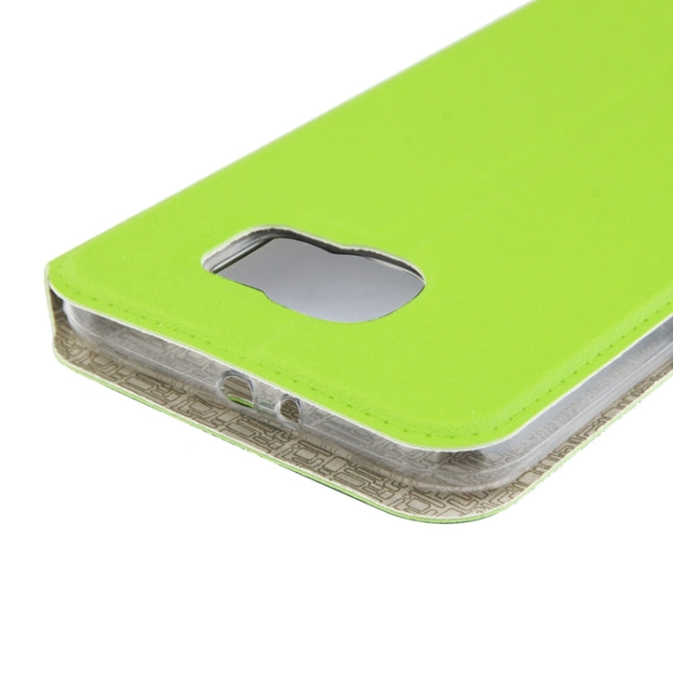 For Galaxy S6 Horizontal Flip Double Window Colorant Match TPU+Leather Case with Holder (Green)