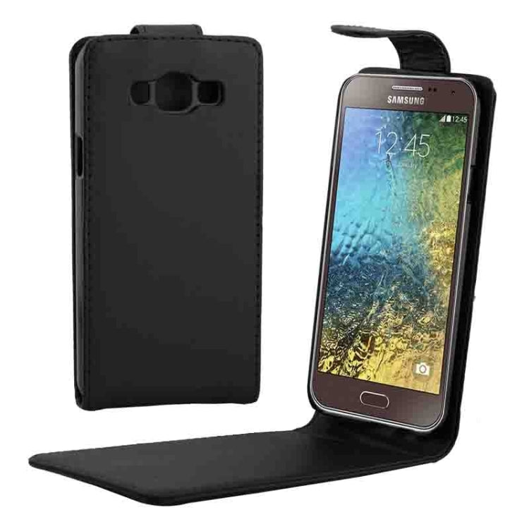 Vertical Flip Magnetic Button Leather Case for Galaxy E5 / E500
