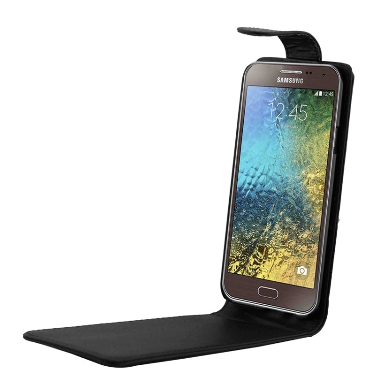 Vertical Flip Magnetic Button Leather Case for Galaxy E5 / E500