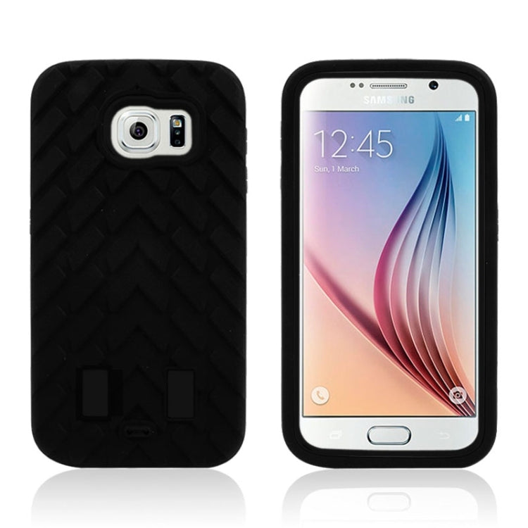 For Galaxy S6 Tyre Texture Screen Protector + Shockproof Silicone + Plastic Shell Combination Case