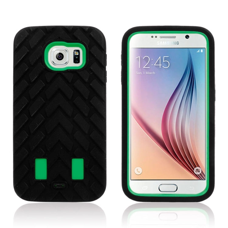For Galaxy S6 Tyre Texture Screen Protector + Shockproof Silicone + Plastic Shell Combination Case