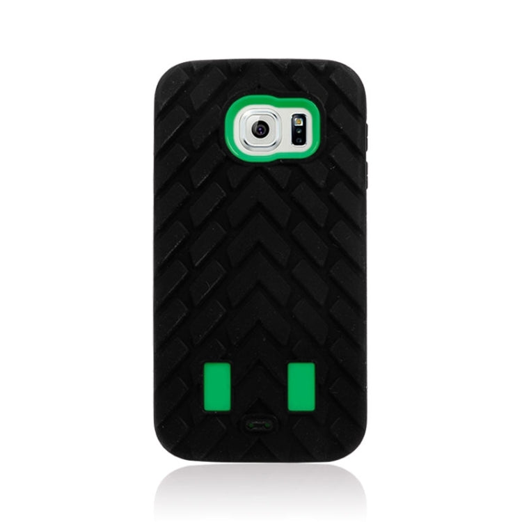 For Galaxy S6 Tyre Texture Screen Protector + Shockproof Silicone + Plastic Shell Combination Case