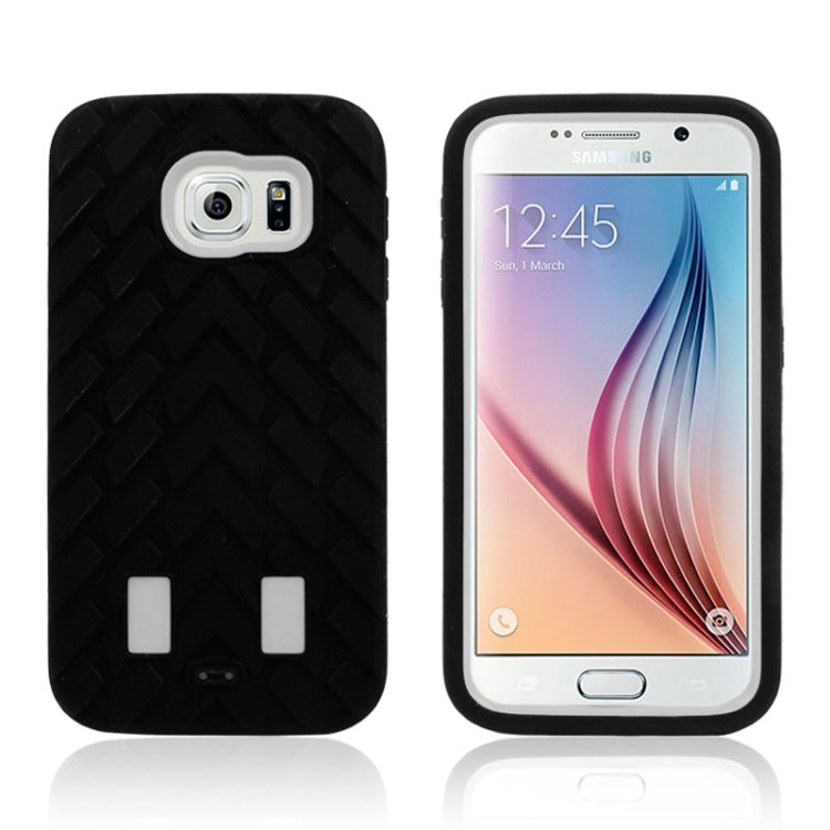 For Galaxy S6 Tyre Texture Screen Protector + Shockproof Silicone + Plastic Shell Combination Case
