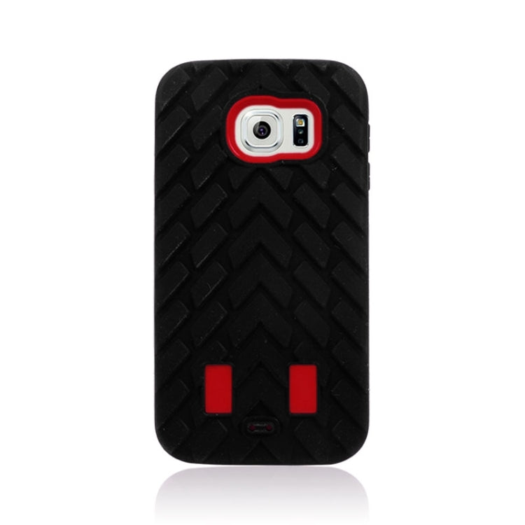 For Galaxy S6 Tyre Texture Screen Protector + Shockproof Silicone + Plastic Shell Combination Case