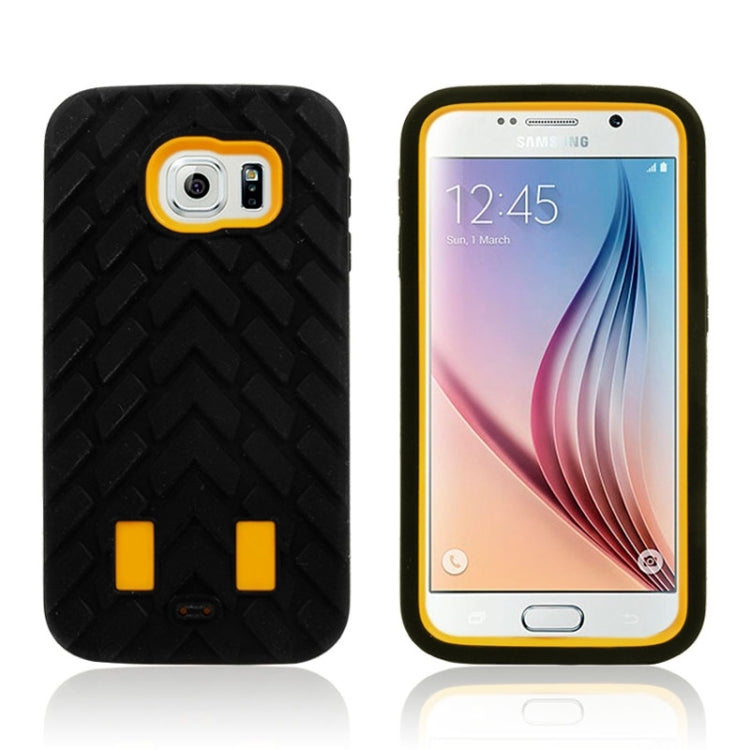 For Galaxy S6 Tyre Texture Screen Protector + Shockproof Silicone + Plastic Shell Combination Case