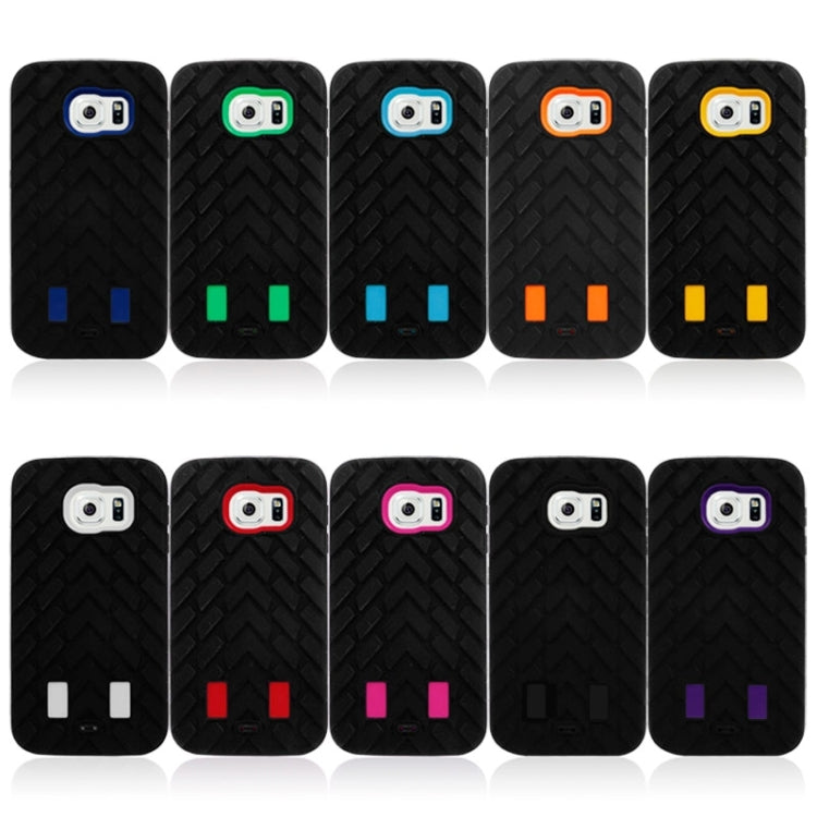 For Galaxy S6 Tyre Texture Screen Protector + Shockproof Silicone + Plastic Shell Combination Case