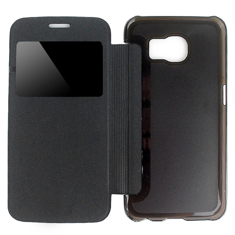 For Galaxy S6 / G920 Leather Cover Connect Translucence PC Back Shell Protective Case with Caller ID Window