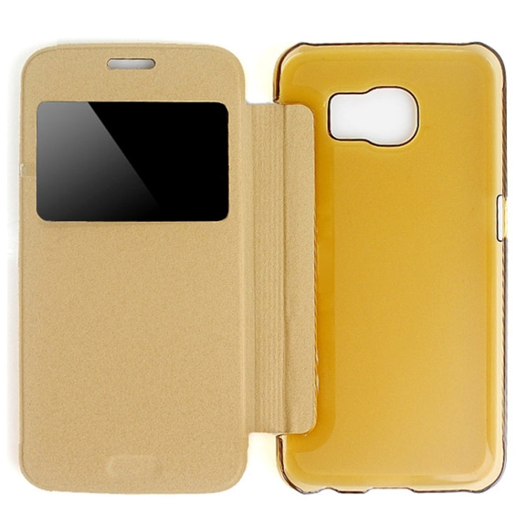 For Galaxy S6 / G920 Leather Cover Connect Translucence PC Back Shell Protective Case with Caller ID Window