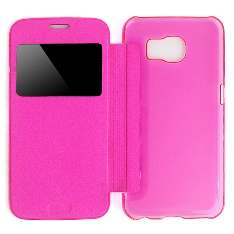 For Galaxy S6 / G920 Leather Cover Connect Translucence PC Back Shell Protective Case with Caller ID Window