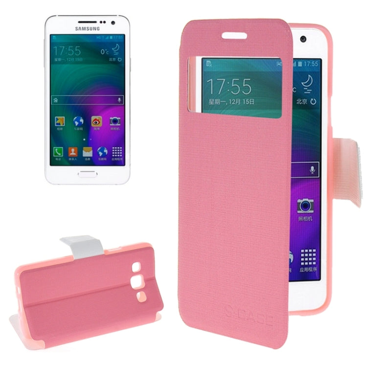 Cross Texture Horizontal Flip Colorant Match Leather Case with Caller ID Window & Holder for Galaxy A3 / A300