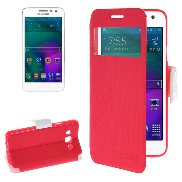 Cross Texture Horizontal Flip Colorant Match Leather Case with Caller ID Window & Holder for Galaxy A3 / A300