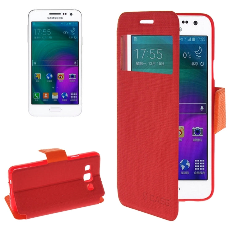 Cross Texture Horizontal Flip Colorant Match Leather Case with Caller ID Window & Holder for Galaxy A3 / A300